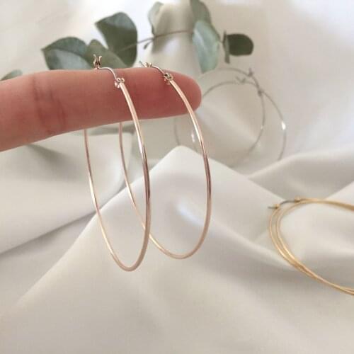 Casual Gold Rosegold Rhodium Color Plating Thin 60mm Size Hoop Earrings For Women Girl Daily Office School Wearing Jewelry