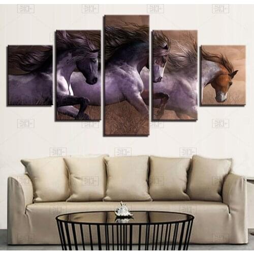 Canvas Modern Paintings Living Room Wall Art HD Prints 5 Pieces Animal Horses Race Posters Home Decor Unframed Modular Pictures