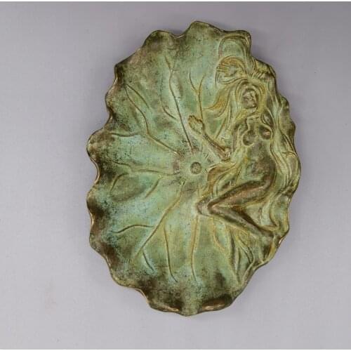 Old Collectible Chinese Brass Lotus Pond Beauty Handwork Antique Statue