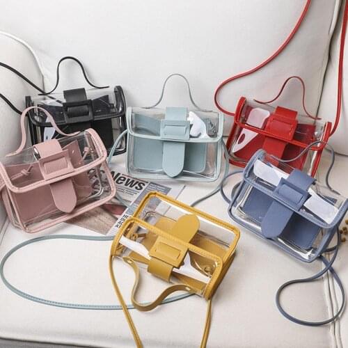 Women New Fashion See Through Transparent Solid Color Big Buckle Crossbody Shoulder Pouch Gift Storage Bag Female Handbags