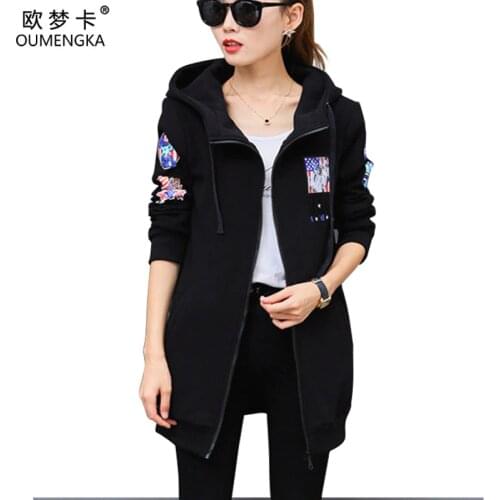 OUMENGKA 2019 Autumn Winter Women Casual Long Hoodies Sweatshirt Warm Coat Pockets Zip Up Outerwear Hooded Jacket Plus Size Tops