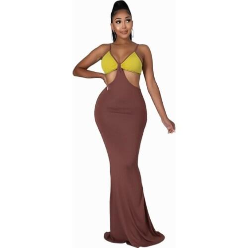 Spaghetti Strap Cut Out Sexy Backless Maxi Corset Dress Women Bodycon Sleeveless Summer Holiday Long Split Dresses Club