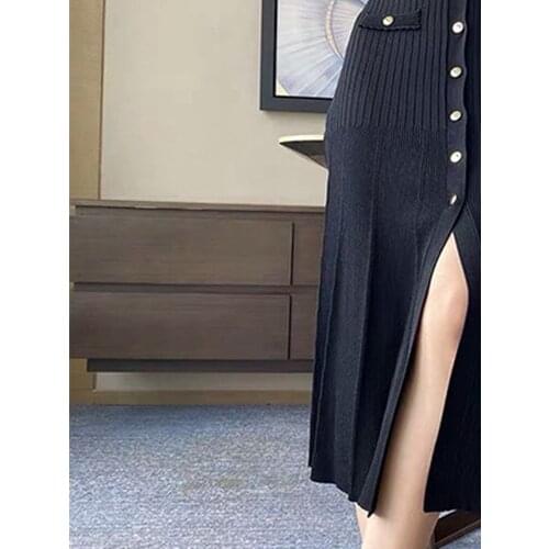 2020 Autumn and Winter New Knitted Slim-fit V-neck Thin Fishtail Big Swing Dress