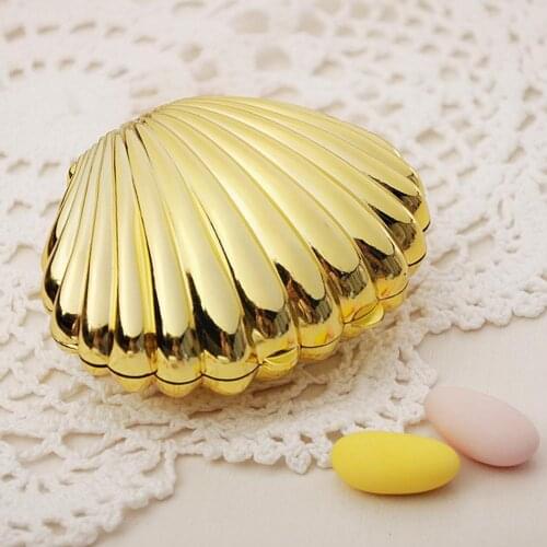 1PCS Wedding Candy Gifts Plastic Gold Silver Shell 10x8x5cm Supplies Box Wedding Favor Party Decoration Q4O3
