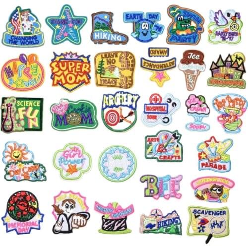 50pcs/lot Embroidery Patch Animal Plant Letter Happy Fun Kids Clothing Decoration Sewing Accessory Iron Heat Transfer Applique