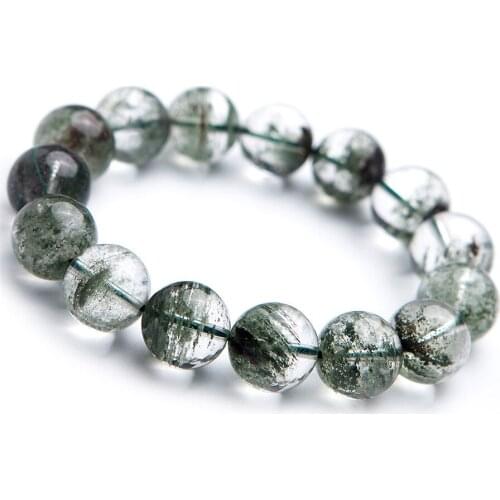 14.5mm Genuine Natural Green Phantom Quartz Crystal Clear Stretch Round Bead Powerful Bracelets For Women Men
