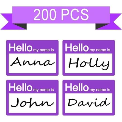 2021New Hello My Name Is Stickers Badges NameTag Labels Great for Kids, School, Employees, Parties, Events/Pack of 200 (Purple)