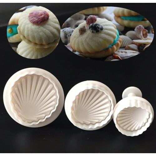 3Pcs/set Sea Shell Shape Cookie Tools 3D Silicone Fondant Cake Mold Tools Bakeware Fondant Mold Cookies Cutter Cake tool