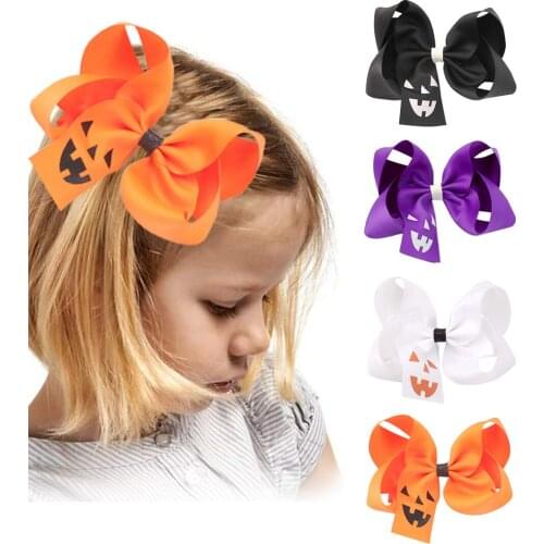 5 inch Boutique Grosgrain Ribbon Bows With Halloween Ghost Pumpkin Pinwheel Hair Clips Rubber Bands Hair Pin Accessories