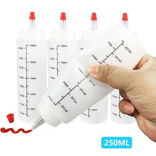 5PCS/Set 250ML Plastic Needle-nosed Bottle With scale Squeeze Bottle With Leak-Proof Cap Sauce Salad Bottle Squeezable Bottle
