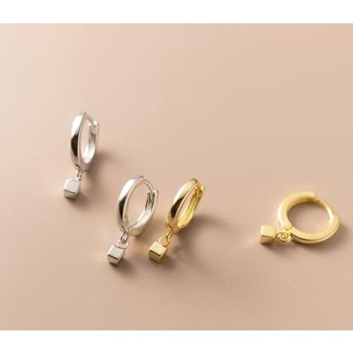 AIFENAO 925 Sterling Silver Geometric Small Hoop Earrings for Women Korean Gold Cube Huggie Fine Jewelry Girl Gift Wholesale New