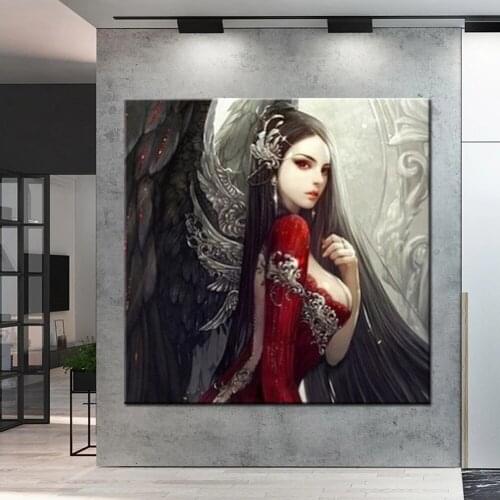 Full Square Round Diamond Embroidery 5D DIY Diamond Painting Black wings angel Cross Stitch kit mosaic art home decoration