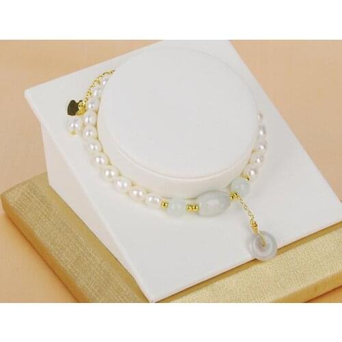 Original design Hand woven Winding 14k Gold injection jewelry 100% Natural Emerald jade freshwater Pearl bracelet for women