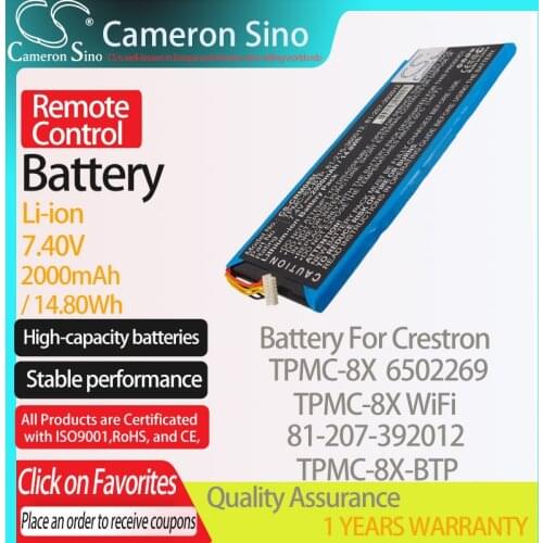 CameronSino Battery for Crestron TPMC-8X TPMC-8X WiFi 6502269 fits Crestron 81-207-392012 TPMC-8X-BTP Remote Control battery