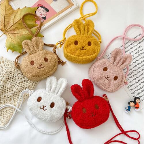 Lovely Rabbit Childrens Crossbody Bag Plush Girl Small Zipper Shoulder Bag For Kids Gifts Cartoon Women Phone Pack Coin Purse
