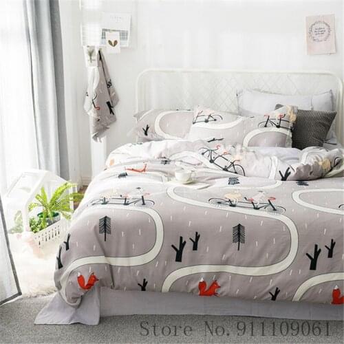Home Textile Cartoon Gray Pattern Duvet Cover Pillowcase Bed Sheet Children Adult Bedding Set Twin Double Size Linens Bedclothes