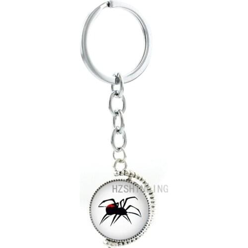 Double side rotatable Australian Redback Spider keychain vintage toxic insect black widow spider men key chain ring jewelry T781
