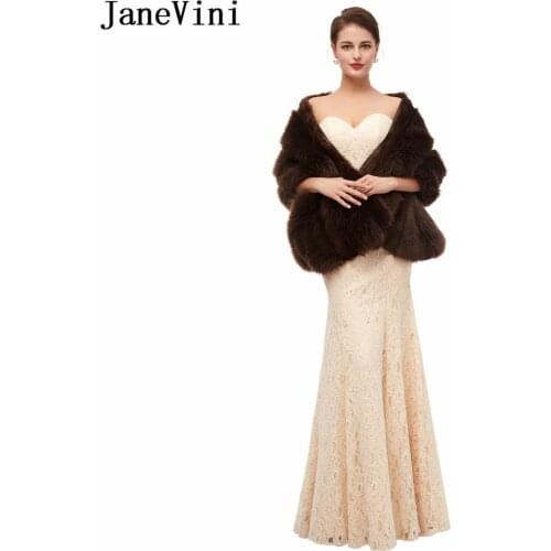 JaneVini Elegant 2020 Wedding Cape Bride Shawl Winter Faux Fur Bolero Warm Bridal Wrap Cloak Wedding Accessories Chaqueta Fiesta