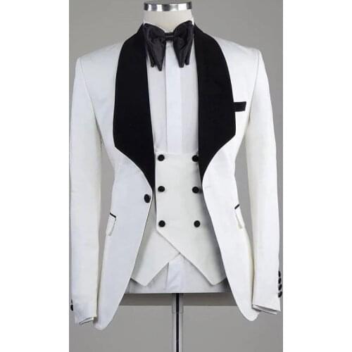 Custom Made White Mens Suit 3 Piece Slim Fit Prom Wedding Suits For Men Latest Designs Formal Groom Tuxedo Jacket Vest Pants