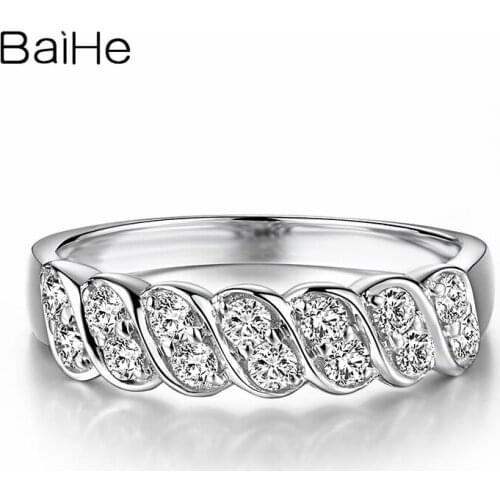 BAIHE Solid 18K White Gold 0.42ct H/SI Round Natural Diamonds Engagement Gift Women Trendy Fine Jewelry Beautiful diamond Ring