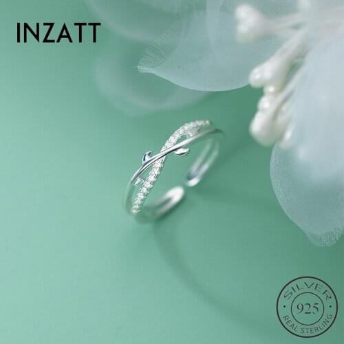 INZATT Genuine 925 Sterling Silver Zircon Sprout Plant Adjustable Ring For Fashion Women Bohemian Irregular Fine Jewelry