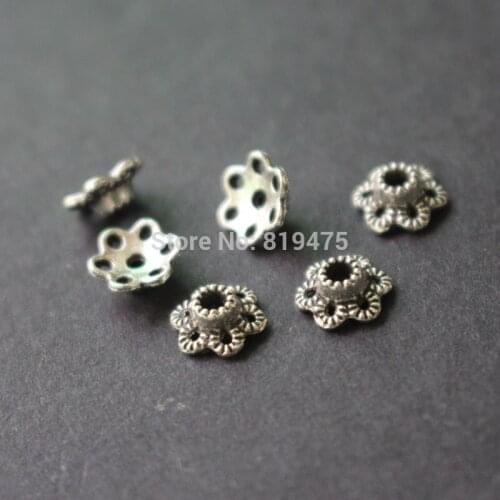 50pcs/lot 6.3mm Zinc Alloy Antique Silvercolor Bead Caps Fit 6mm 8mm BeadsJewelry Findings Making End Caps P26