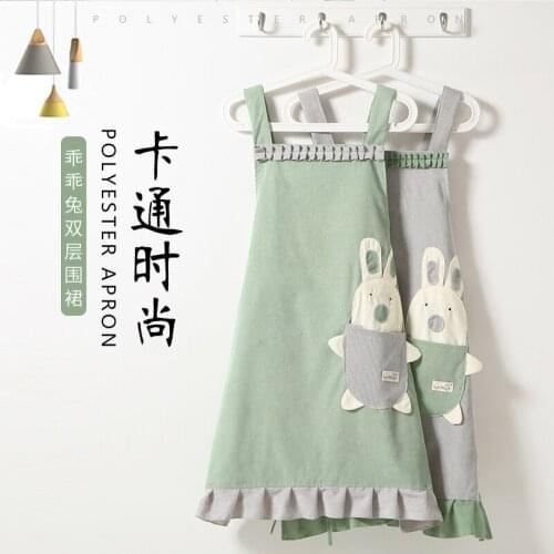 Korean fashion cute ladys home corduroy apron kitchen cooking oil-proof anti-fouling strap apron