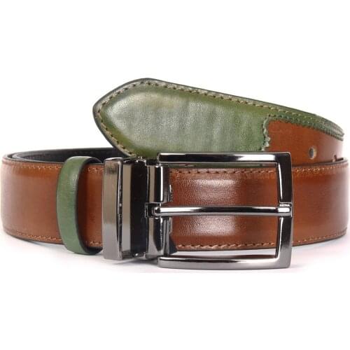 Premium Handmade Leather Belts with Premium Silver Buckle, Light Brown Green, Special Design Limited Edition Mens Accessories