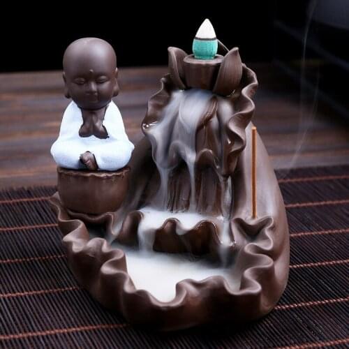 Backflow censer incense New Chinese style ceramic young monk lotus geomantic home decoration accessories modern desk decoration