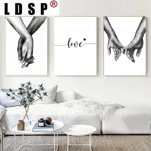 LDSPMinimalist Hand in Hand Poster Print Picture Living Room Bedroom Decor Black White Style Sweet Love Wall Art Canva Painting