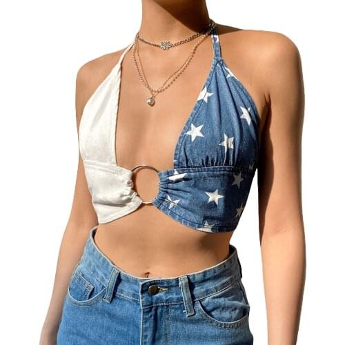 Summer Ladies Star Print Sleeveless Drawstring Nine-Point Blouse Show Girls Vest S / M / L Fashion Sexy