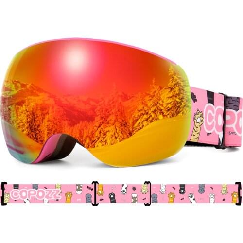 Magnetic Kids Ski Goggles for Children UV400 Anti-fog Mask Glasses Skiing Girls Boys Snowboard Goggles with Personalized Straps