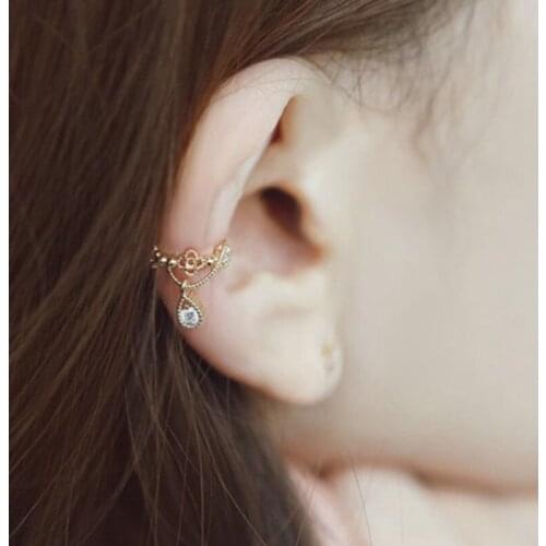 Fashion 1 Pcs Women Elegant No Piercing Crystal Rhinestone Water Drop Pendant Ear Cuff Wrap Clip Cartilage Earrings