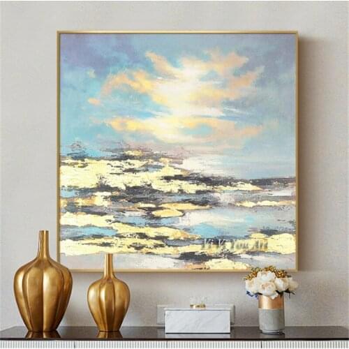 Fashion Landscape Pictures Abstract Modern Dreamy Color Canvas Painting Fashion Golden Poster For Living Room Bedroom Wall Art