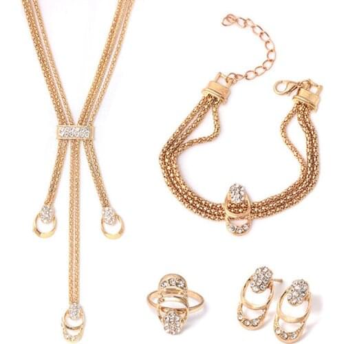 Fashion Women Accessories Rhinestone Crystal Necklace Bracelet Earring Luxury Bride Wedding Jewelry Sets
