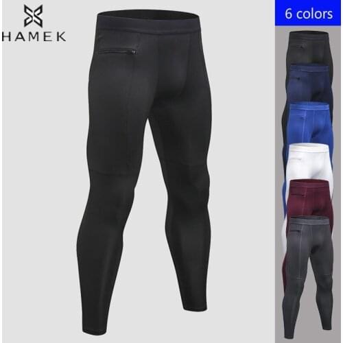 Mens Zipper Pocket Running Tights Gym Pants Sports Running Training Anti Sweat Quick Dry High Elastic Tights Basketball Bottom