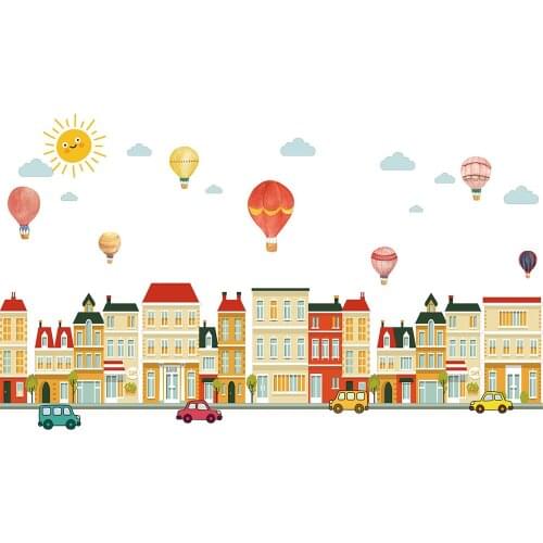 Building car hot air balloon Wall Sticker for baby rooms bedroom decorations home wallpaper nursery Mural kids room stickers