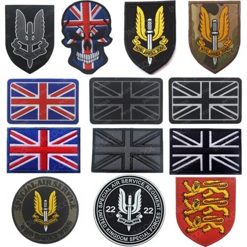 SAS United Kingdom Flag Reflective Embroidery Patch British Army Military Patches Tactical Emblem Appliqued UK Embroidered Badge