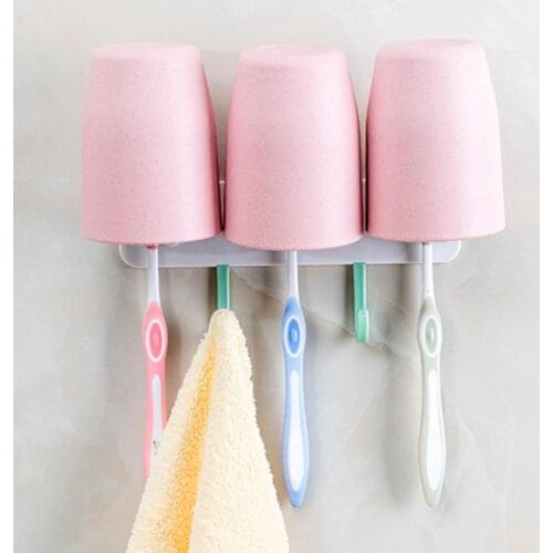 1PC Wall Mount Gargle Cup Toothbrush Holder Towel Hanger Shaver Tooth Brush Dispenser with Hooks Bathroom Storage Rack