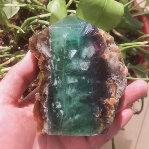 Natural Crystals Quartz Green Fluorite Tower Point Energy Reiki Stone Room Home Office Aquarium Decoration Accessories Gemstone