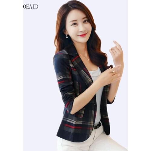 OEAID 2020 Spring Womens Blazers Fashion Plaid Suits Women Blazer Outerwear Short Slim Coat Ladies Suit Outerwear