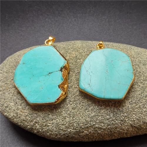 FUWO Wholesale White/Blue Howlite Free Shape Pendant With Gold Trimmed Simple Design Stone Pendant For Necklace Making PD265