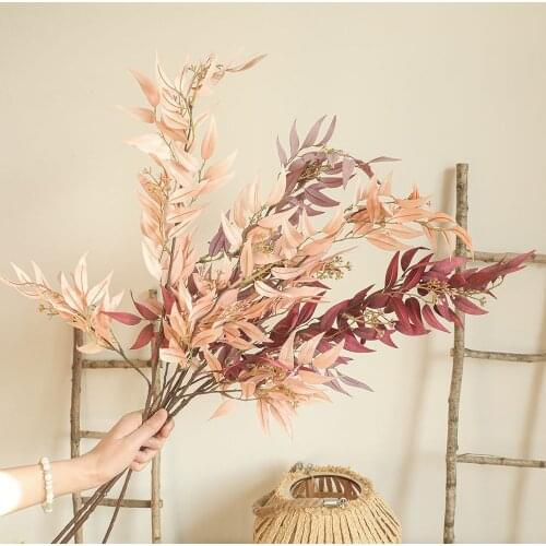 Autumn Artificial Flower Silk Rose Wall INS Bamboo Leaf Branch Vases for Home Decoration Wedding Bouquet Ornamental Flowerpot