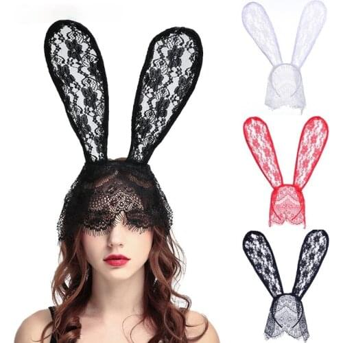 Sexy Bunny Ears Lace Goth Mask Multicolor Rabbit Ear Lace Eye Mask Headband Exotic Accessories for Women Sexy Cosplay Masquerade
