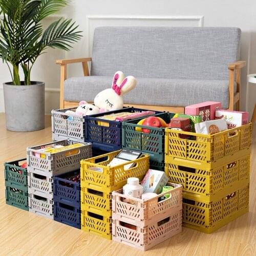 Plastic Stackable Cosmetics Toy Storage Basket Creative Folding Collapsible Plastic Box Space Save