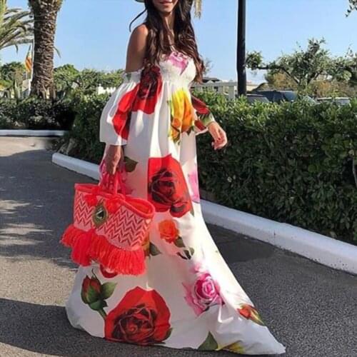 High waist Princess Dress 2021 spring new comfortable European and American sexy bra print long skirt trendy womens dress