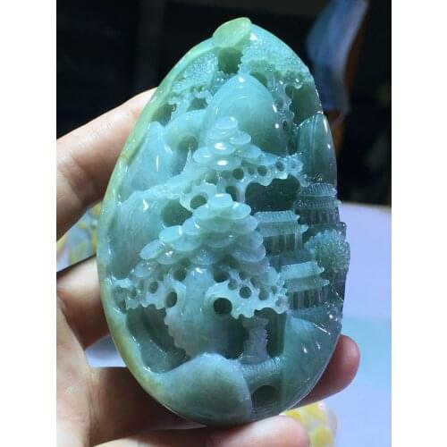 Natural Myanmar jade A HandCarved landscape jadeite jade emperor green jade pendant jade necklace pendants jewelry necklaces