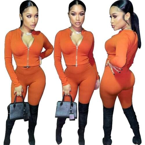 Casual Women Tracksuit Matching Two Piece Set Zipper Coat And Long Pants Solid Color Streetwear Clothes For Women Outfit
