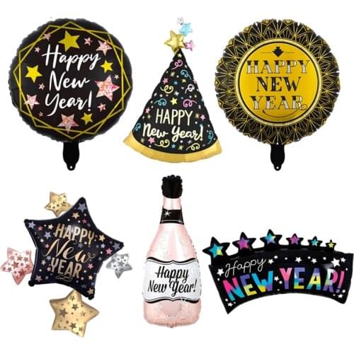 New Year Party Balloons Large Champagne Star Shape Aluminum Foil Balloon Happy New Party Decoration Globos Supplies