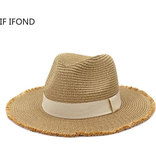 2021 Summer Unisex Sun Straw Hat Casual Vacation Panama Beach Jazz Men Hats Women Wide Brim Sunscreen Hat Chapeau